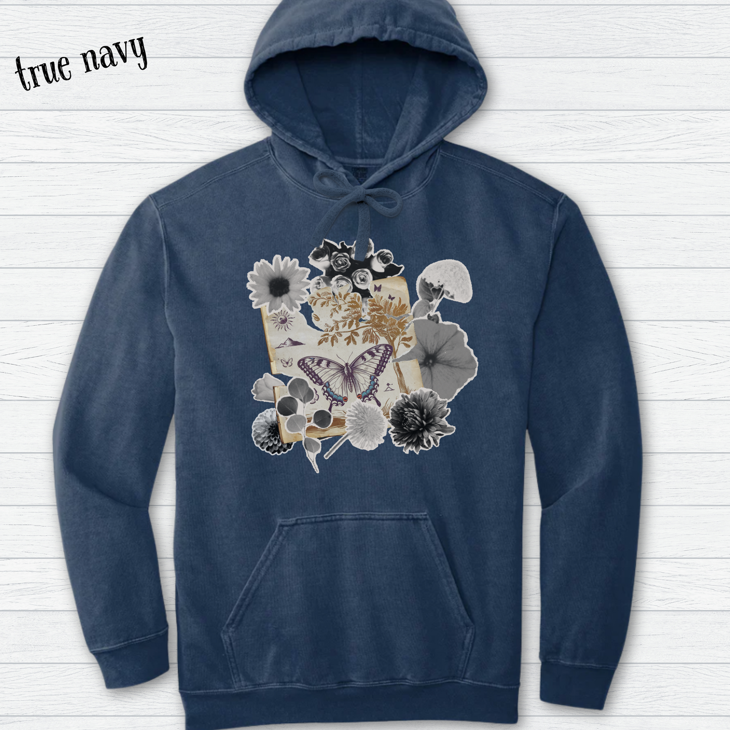 Butterfly Floral Collage Hoodie | Comfort Colors Pigment Dyed Hooded Shirt