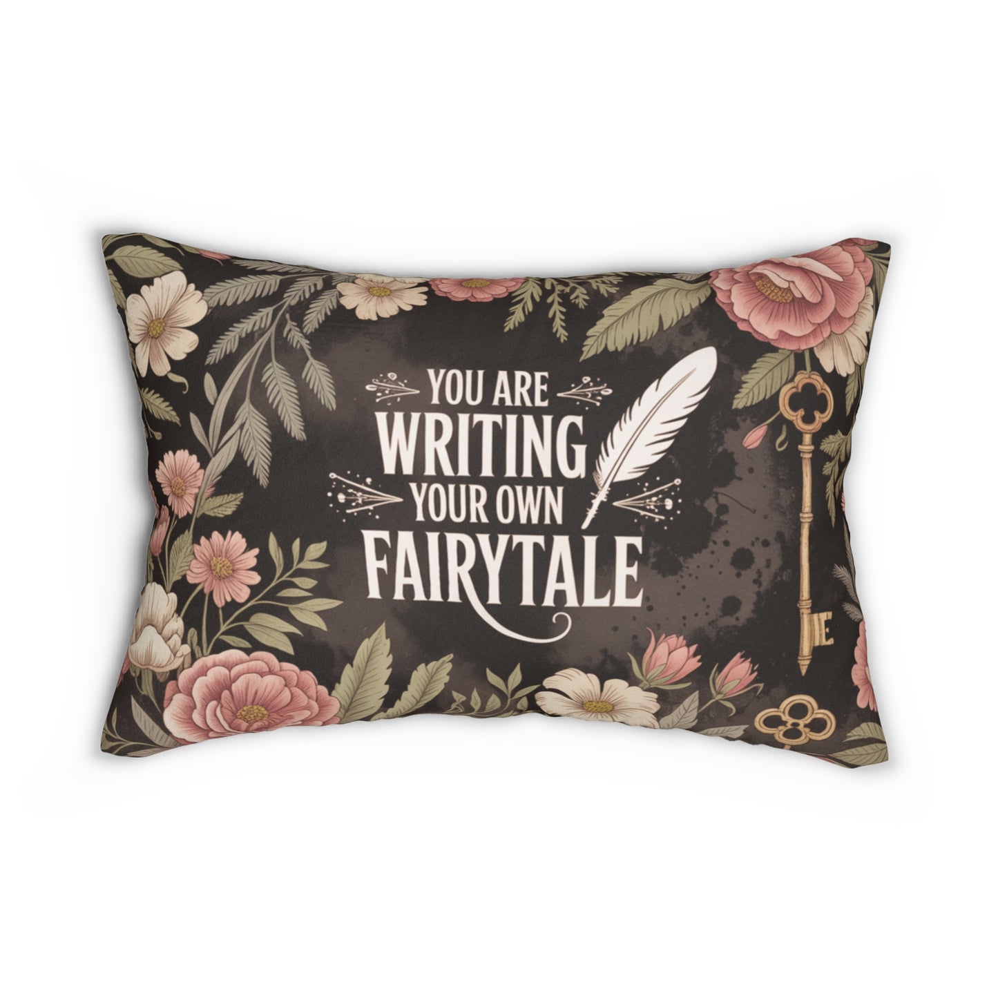 Fairytale Quote Lumbar Pillow, You Are Writing Your Own Fairytale Cushion, Gothic Floral Home Decor, 20x14 Throw Pillow
