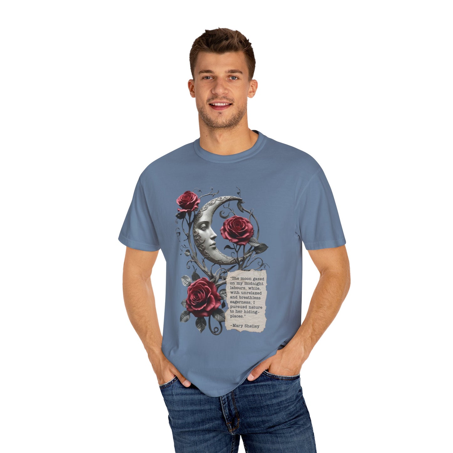 Mary Shelley Quote Comfort Colors Garment Dyed T-Shirt | Gothic Literature Moon Rose Tee | Dark Academia Victorian Fashion | Literary Gift