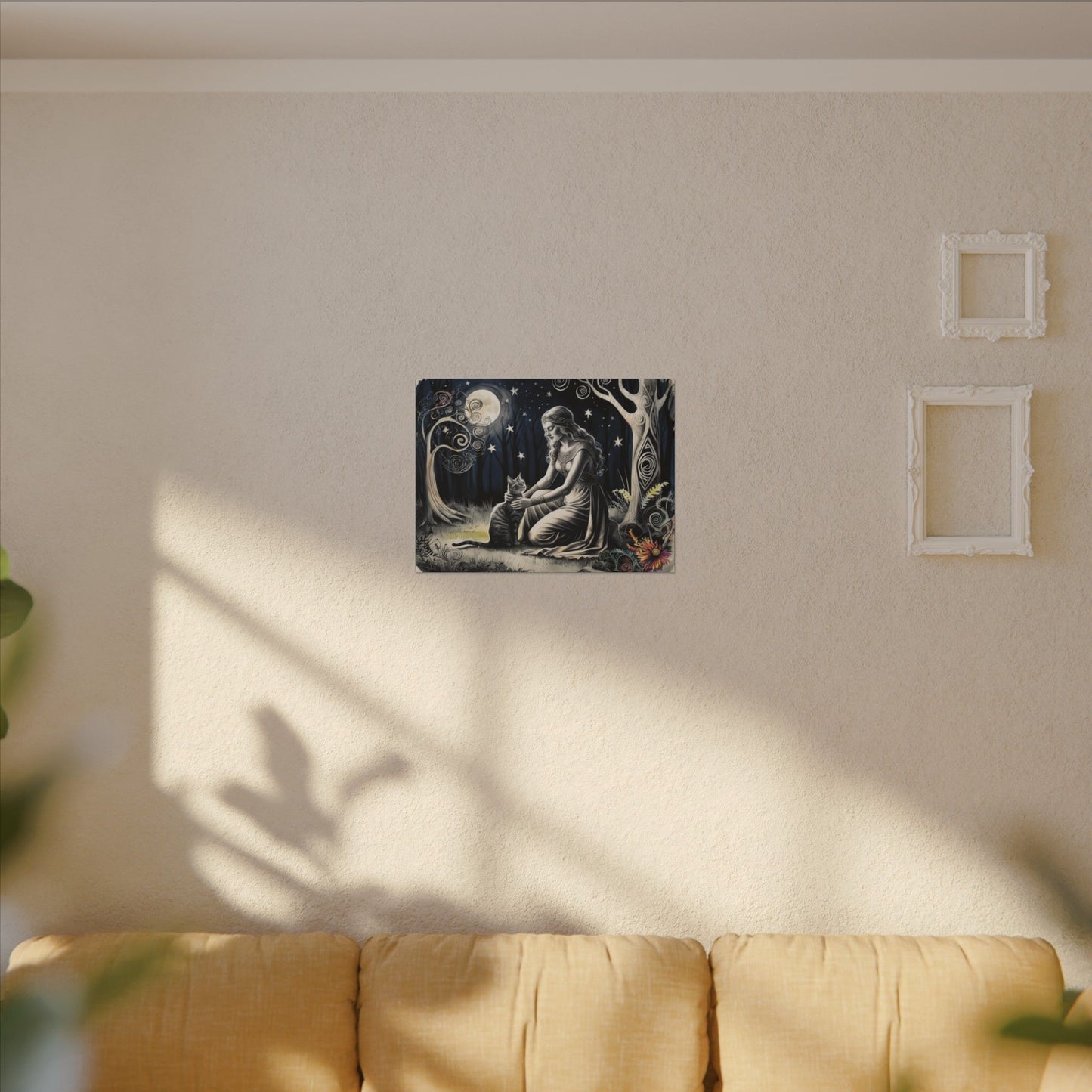Cat & Moon Forest Canvas – Enchanted Wall Art for Nature Lovers