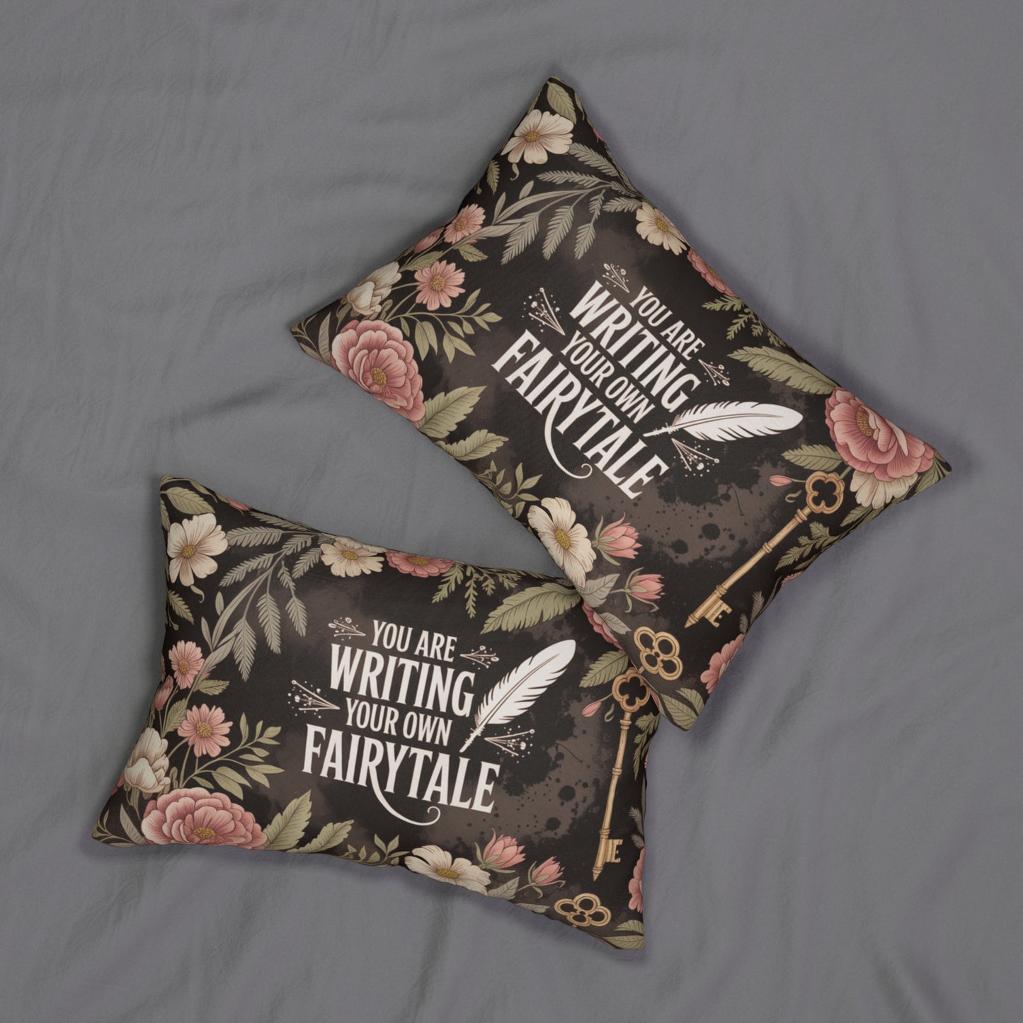 Fairytale Quote Lumbar Pillow, You Are Writing Your Own Fairytale Cushion, Gothic Floral Home Decor, 20x14 Throw Pillow
