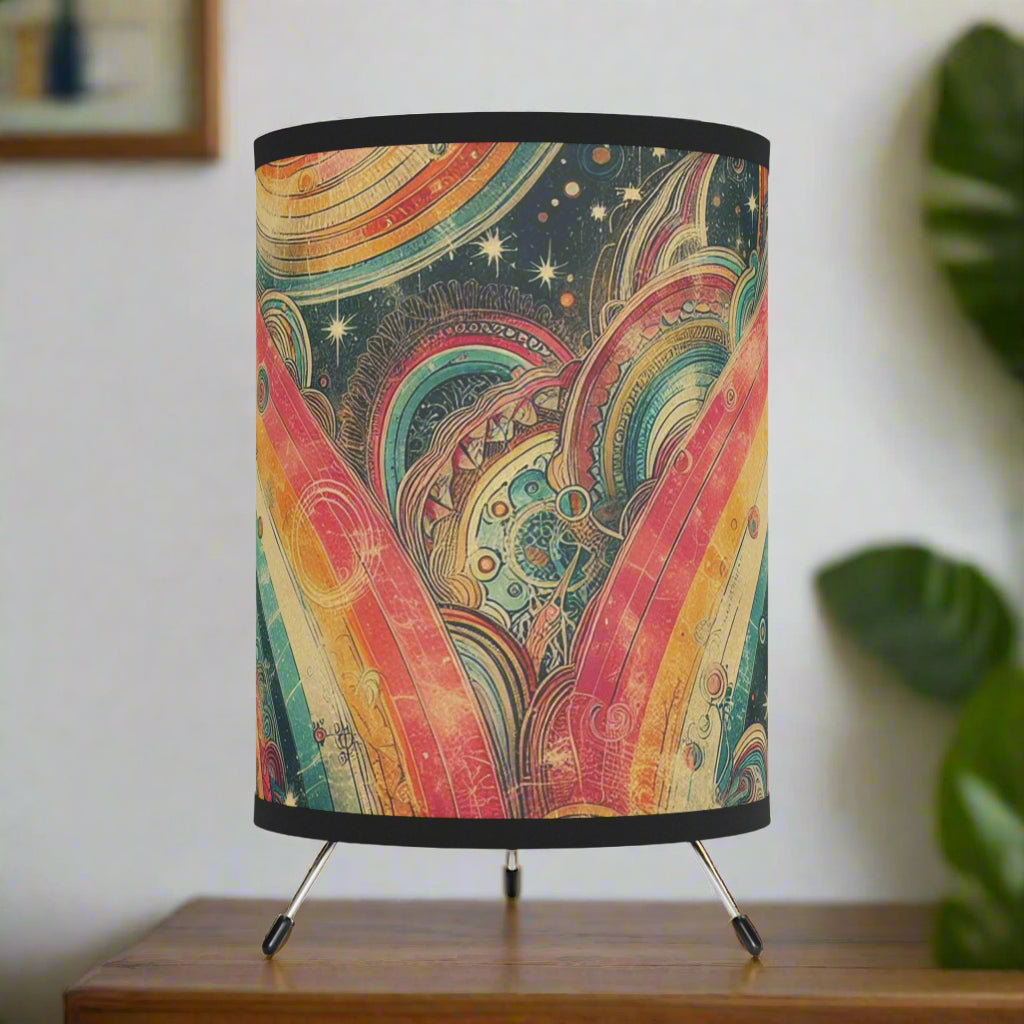Tripod Table Lamp - Whimsical Swirly Celestial Stripes