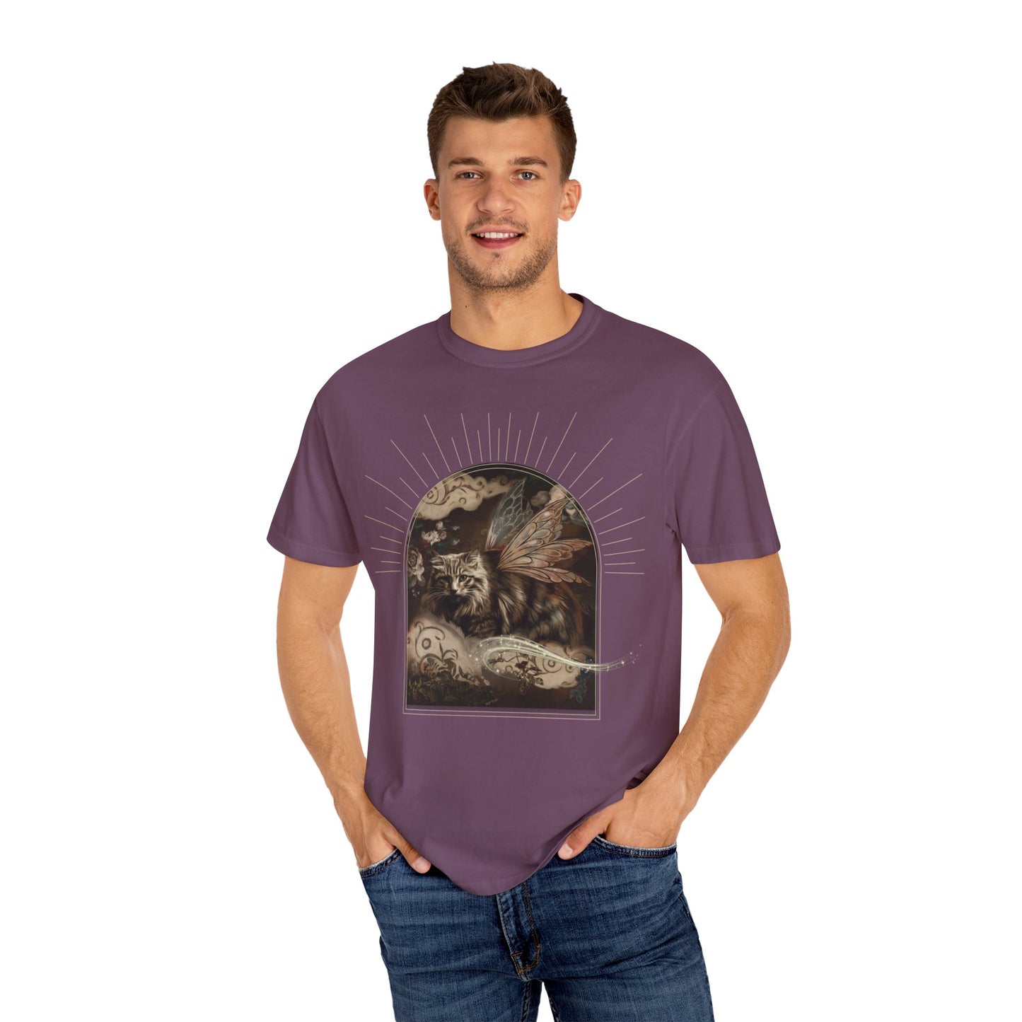 Fairy Cat Comfort Colors T-Shirt - Mystical Garden Arch Graphic Tee, Unisex Fit - Enchanted Gift for Fantasy Lovers