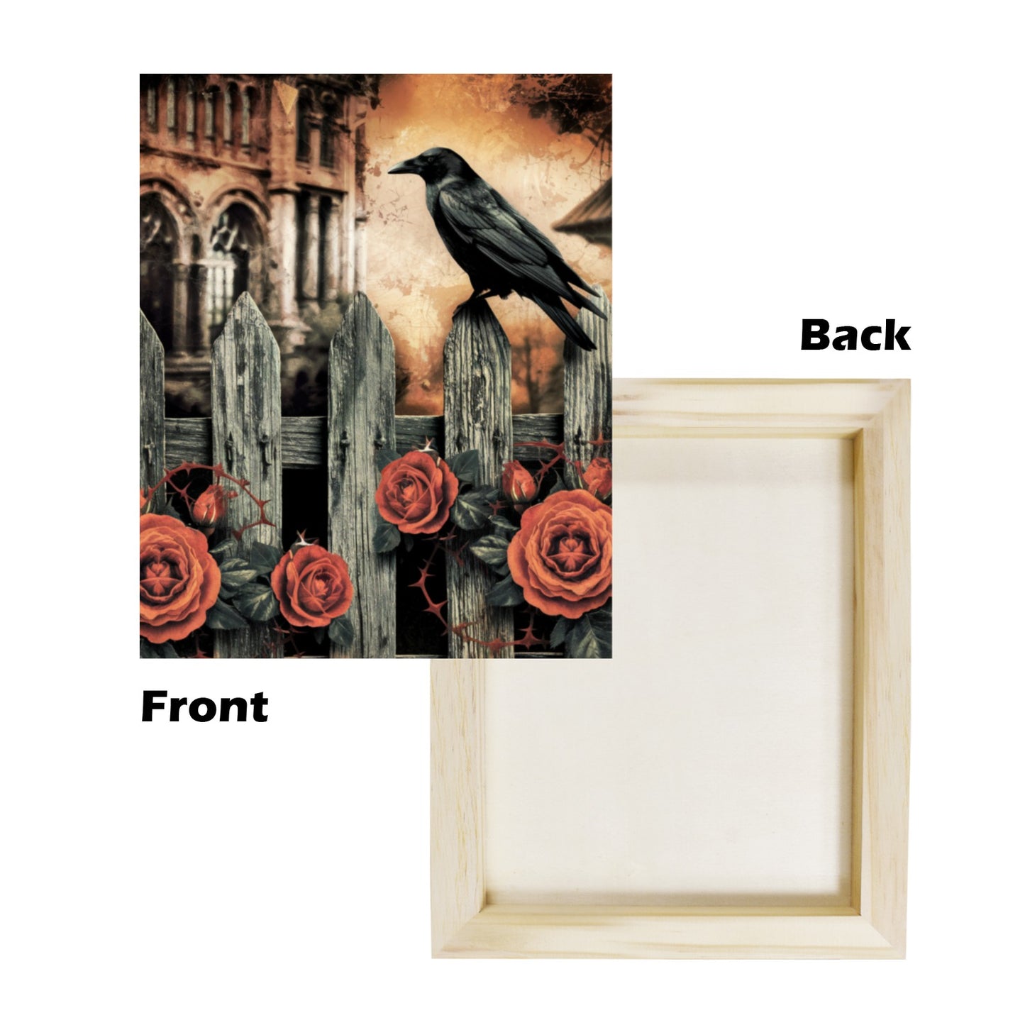 Gothic Raven Wood Panel 8x10 Wall Art | Dark Academia Decor