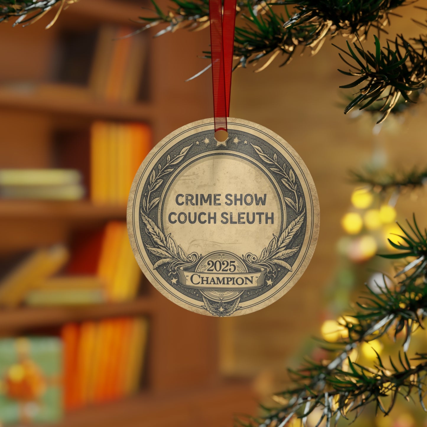 Crime Show Couch Sleuth Ornament: 2025 Record Holder, Funny TV Detective Award, True Crime Fan Holiday Gift