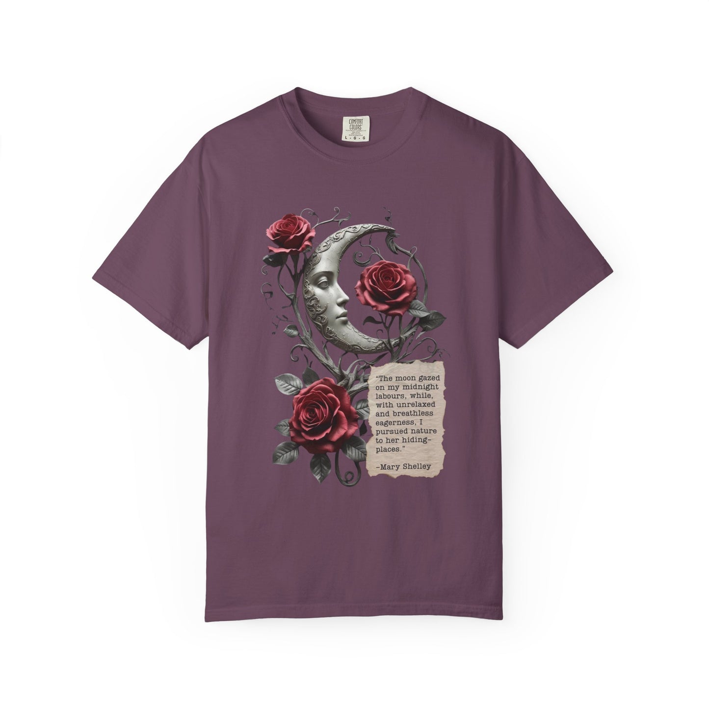 Mary Shelley Quote Comfort Colors Garment Dyed T-Shirt | Gothic Literature Moon Rose Tee | Dark Academia Victorian Fashion | Literary Gift