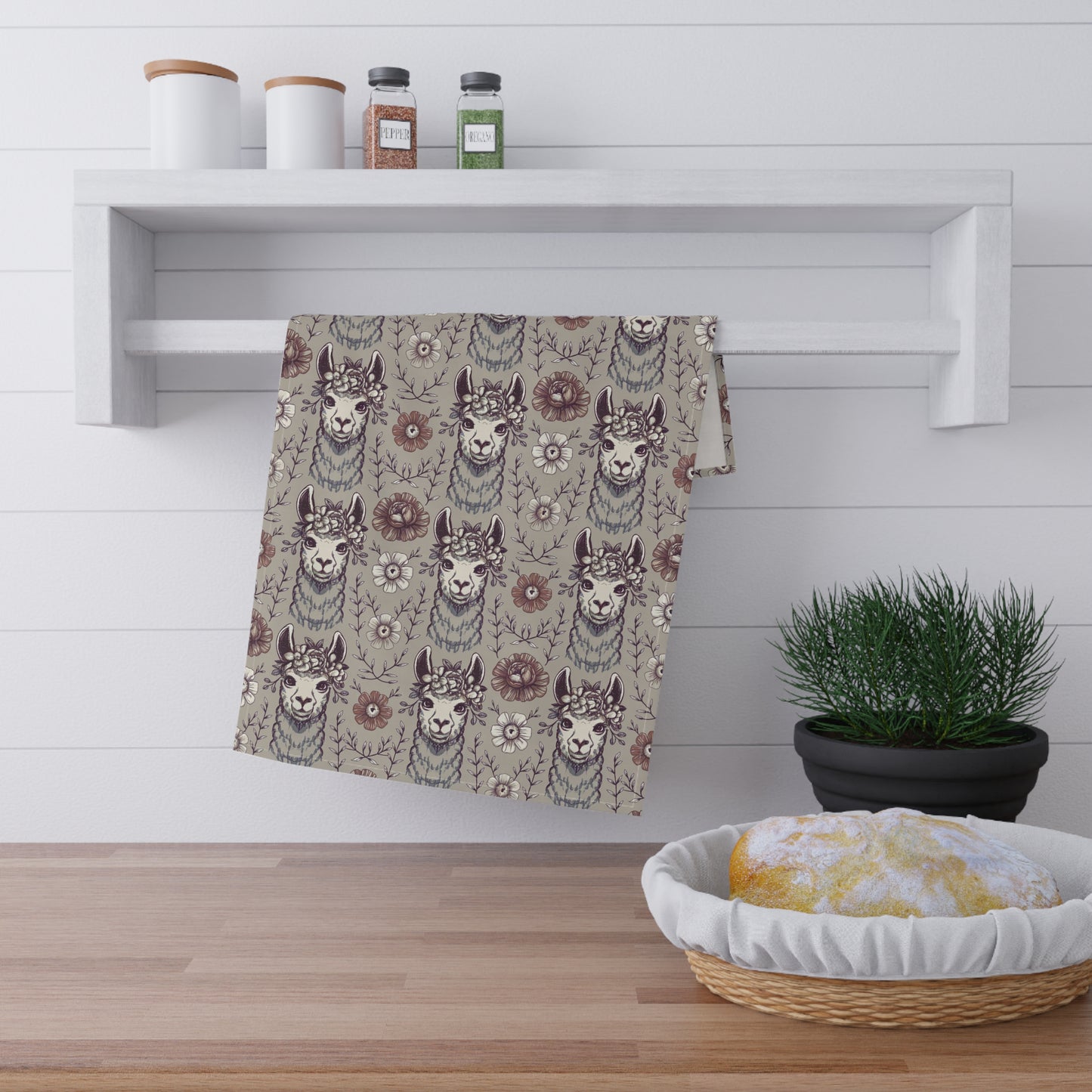 Boho Llama Tea Towel - Cute Floral Dish Towel for Kitchen Decor, Gift for Animal Lovers