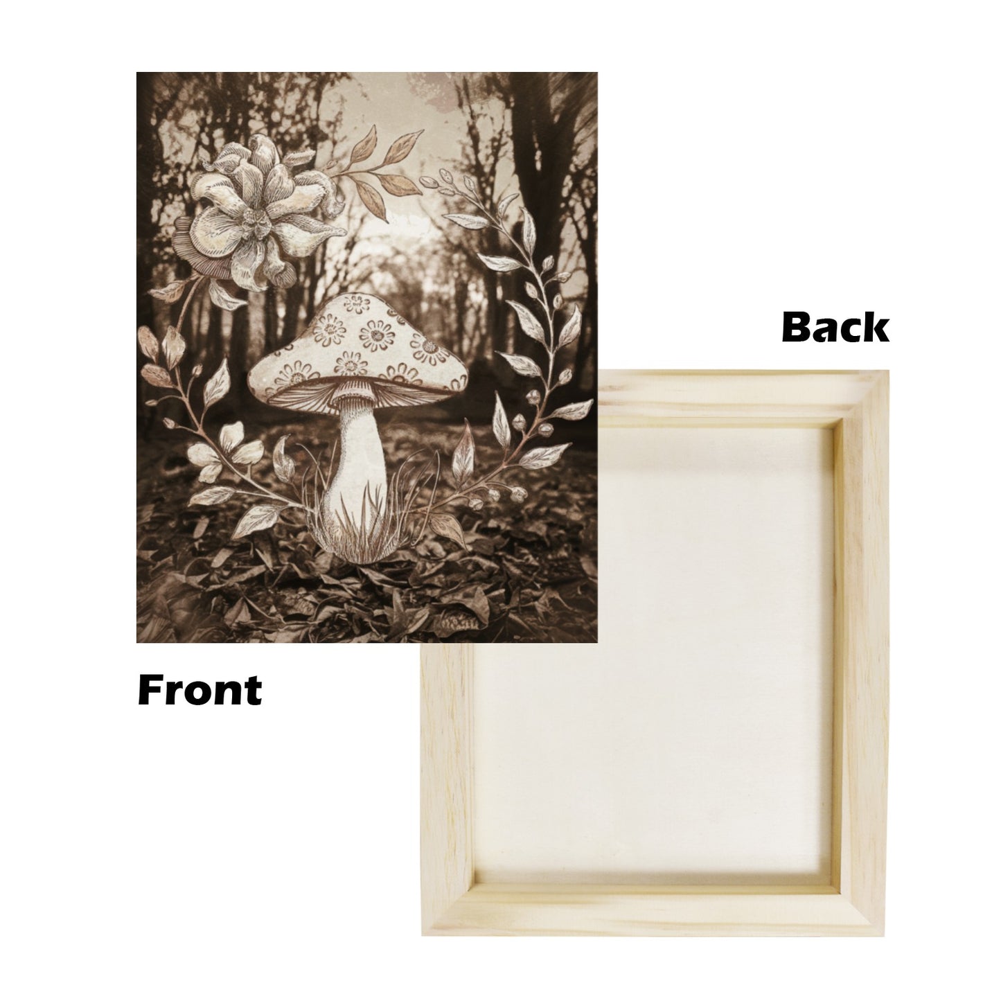 Vintage Mushroom Wood Panel 8x10 Wall Art | Botanical Sepia Print