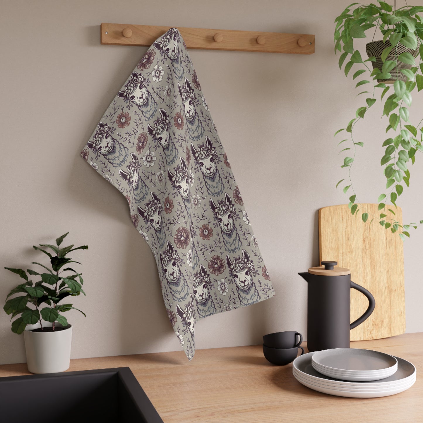 Boho Llama Tea Towel - Cute Floral Dish Towel for Kitchen Decor, Gift for Animal Lovers