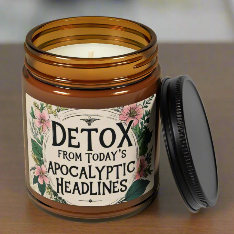 Scented Soy Candle in Amber Jar - Detox from Today’s Apocalyptic Headlines, Multiple Sizes & Scents
