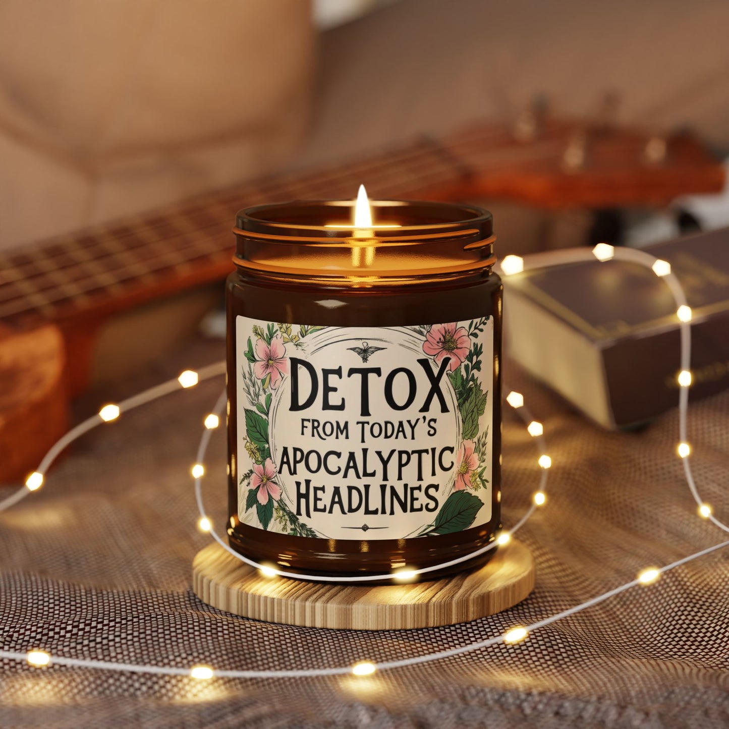 Scented Soy Candle in Amber Jar - Detox from Today’s Apocalyptic Headlines, Multiple Sizes & Scents