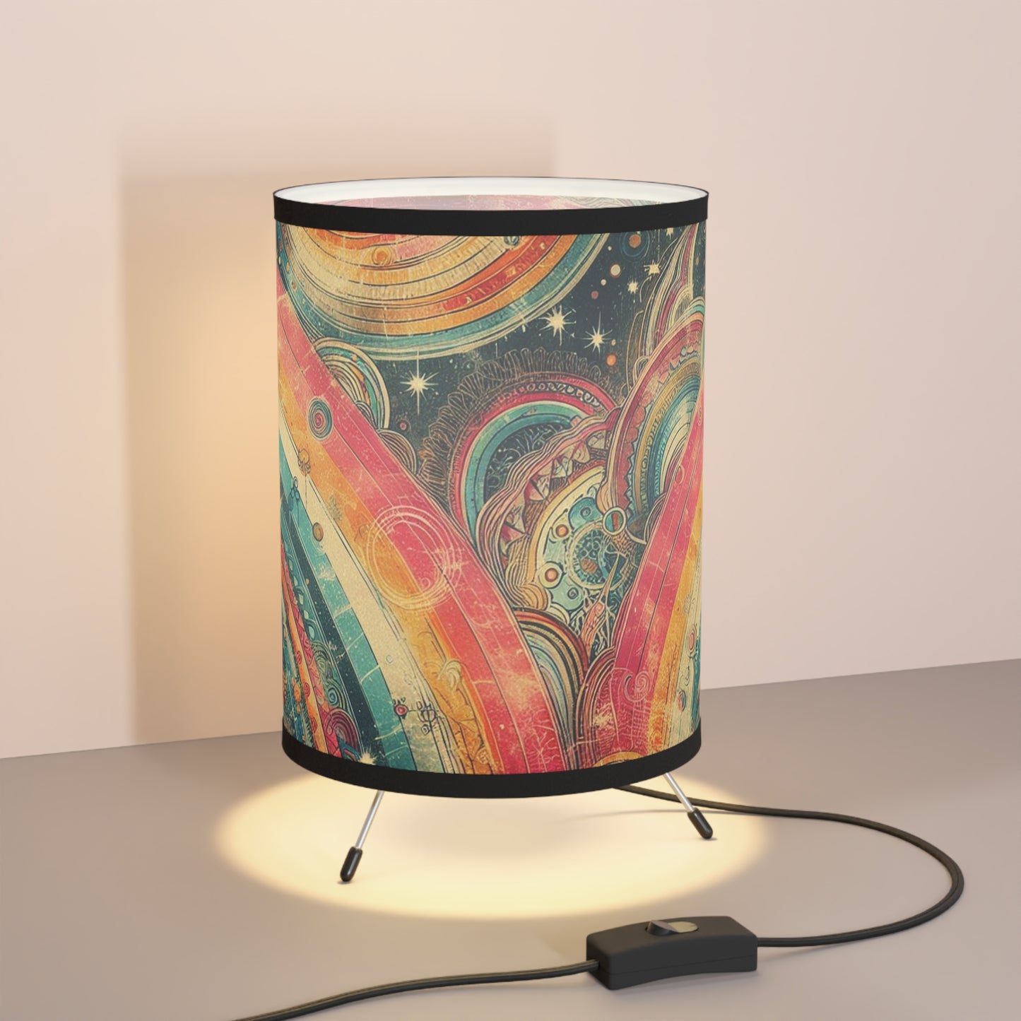 Tripod Table Lamp - Whimsical Swirly Celestial Stripes