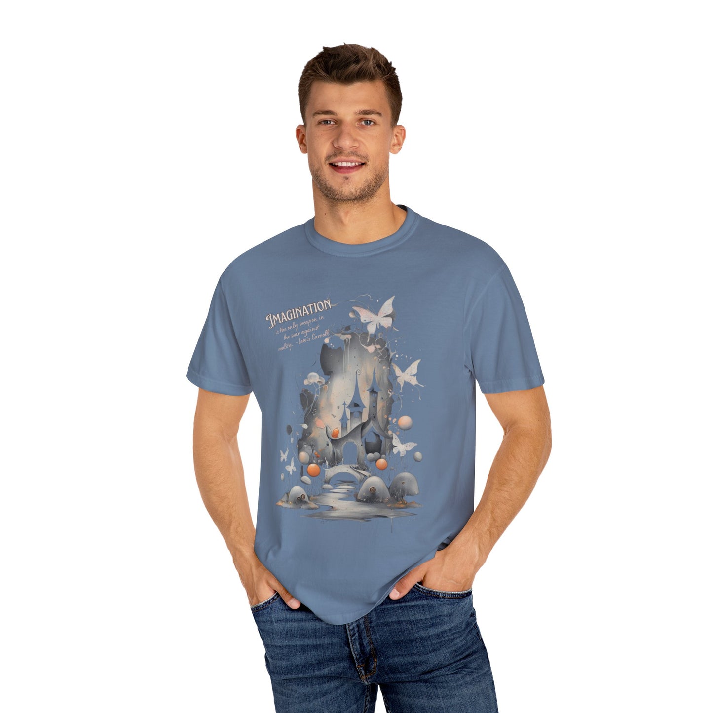 Imagination Is the Only Weapon Shirt - Lewis Carroll Castle & Butterfly Tee, Comfort Colors Garment Dyed Unisex T-Shirt
