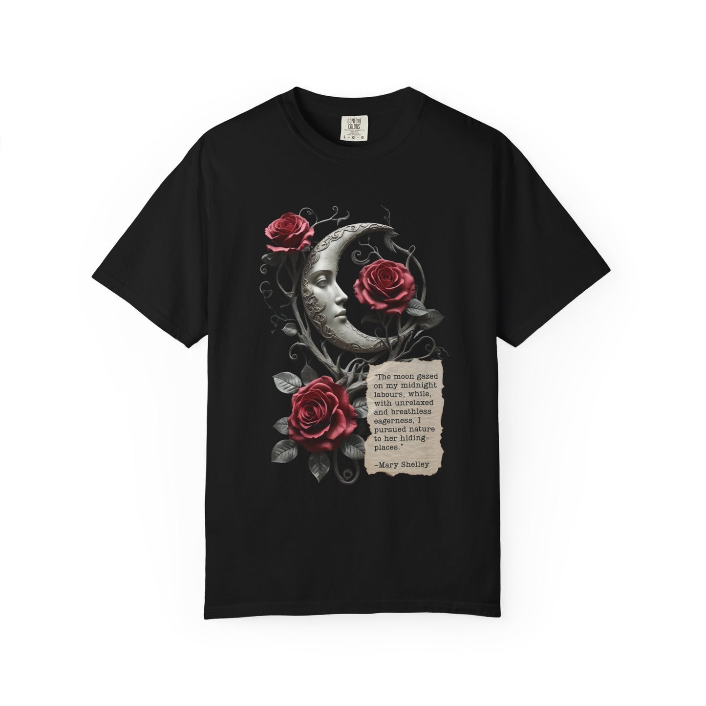 Mary Shelley Quote Comfort Colors Garment Dyed T-Shirt | Gothic Literature Moon Rose Tee | Dark Academia Victorian Fashion | Literary Gift