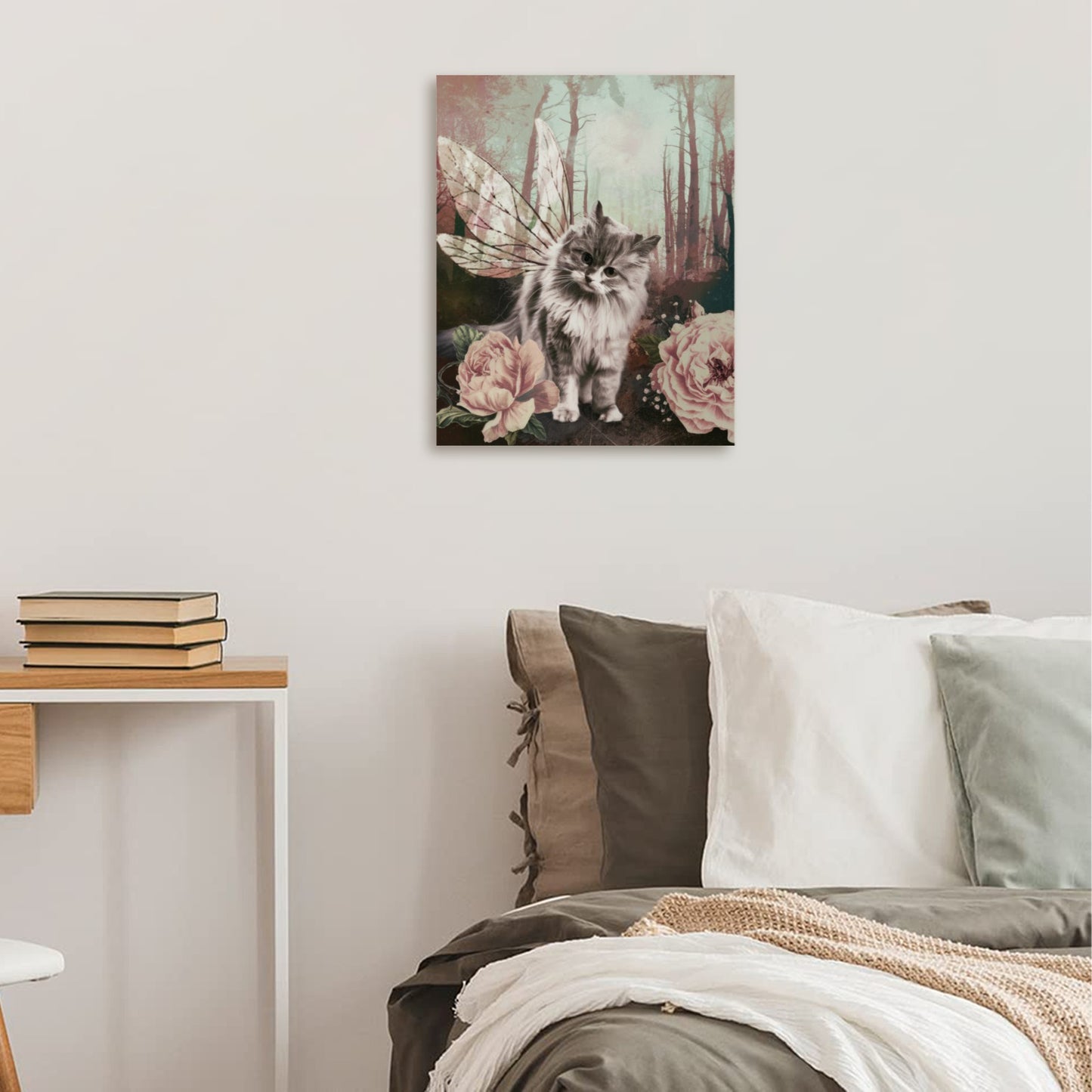 Fairy Cat Wood Panel 8x10 Wall Art | Whimsical Kitten Print