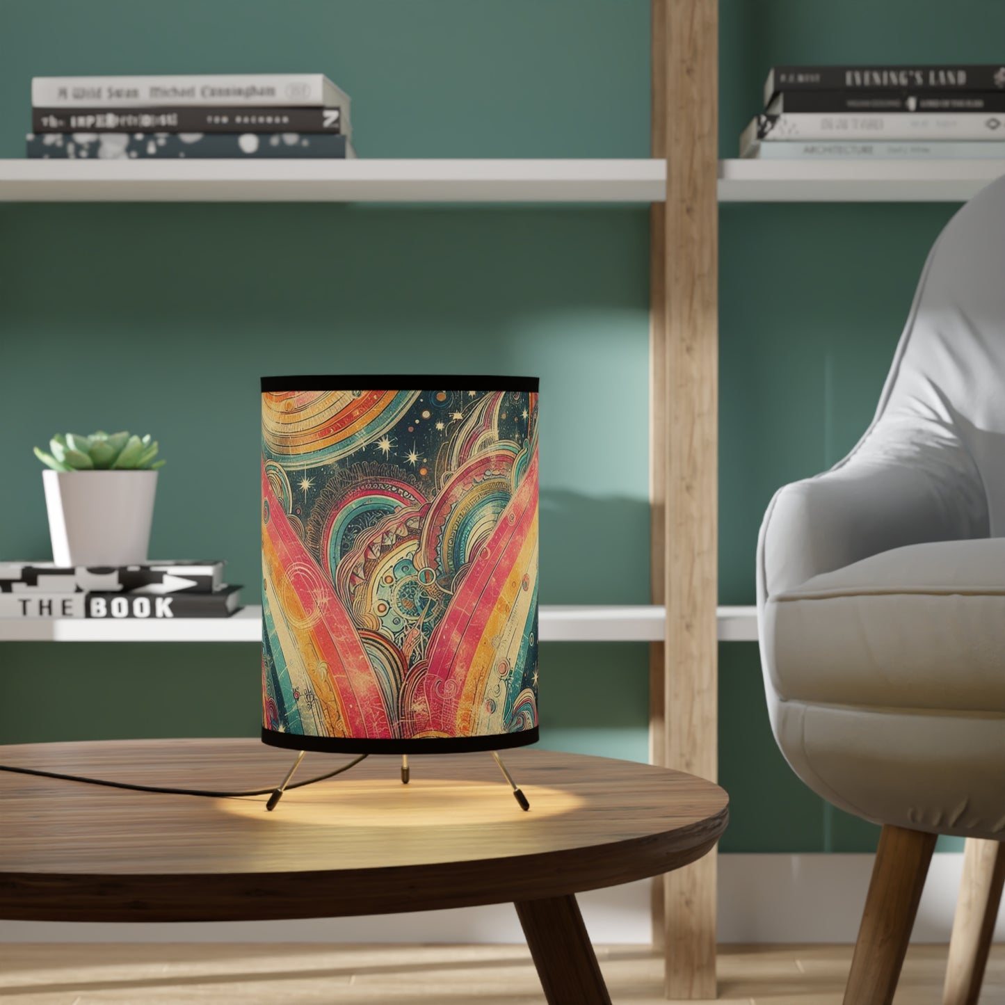 Tripod Table Lamp - Whimsical Swirly Celestial Stripes