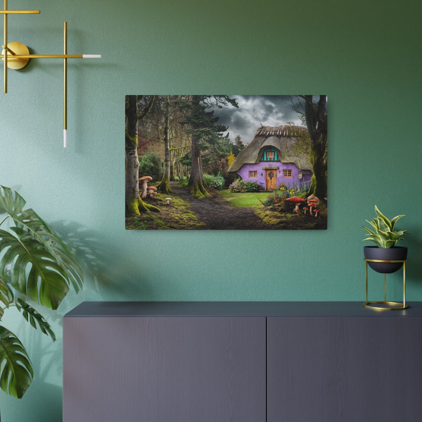 Metal Wall Art - Whimsical Purple Cottage in the Forest