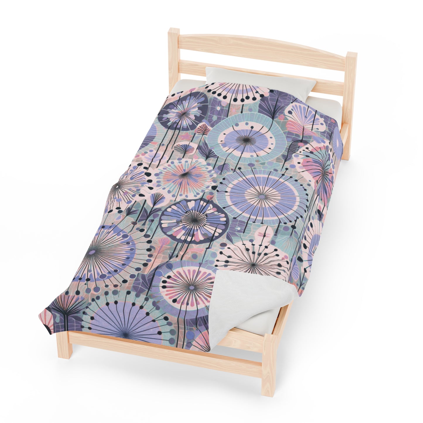 Velveteen Plush Blanket - Whimsical Dandelion Purple and Pink Pastels