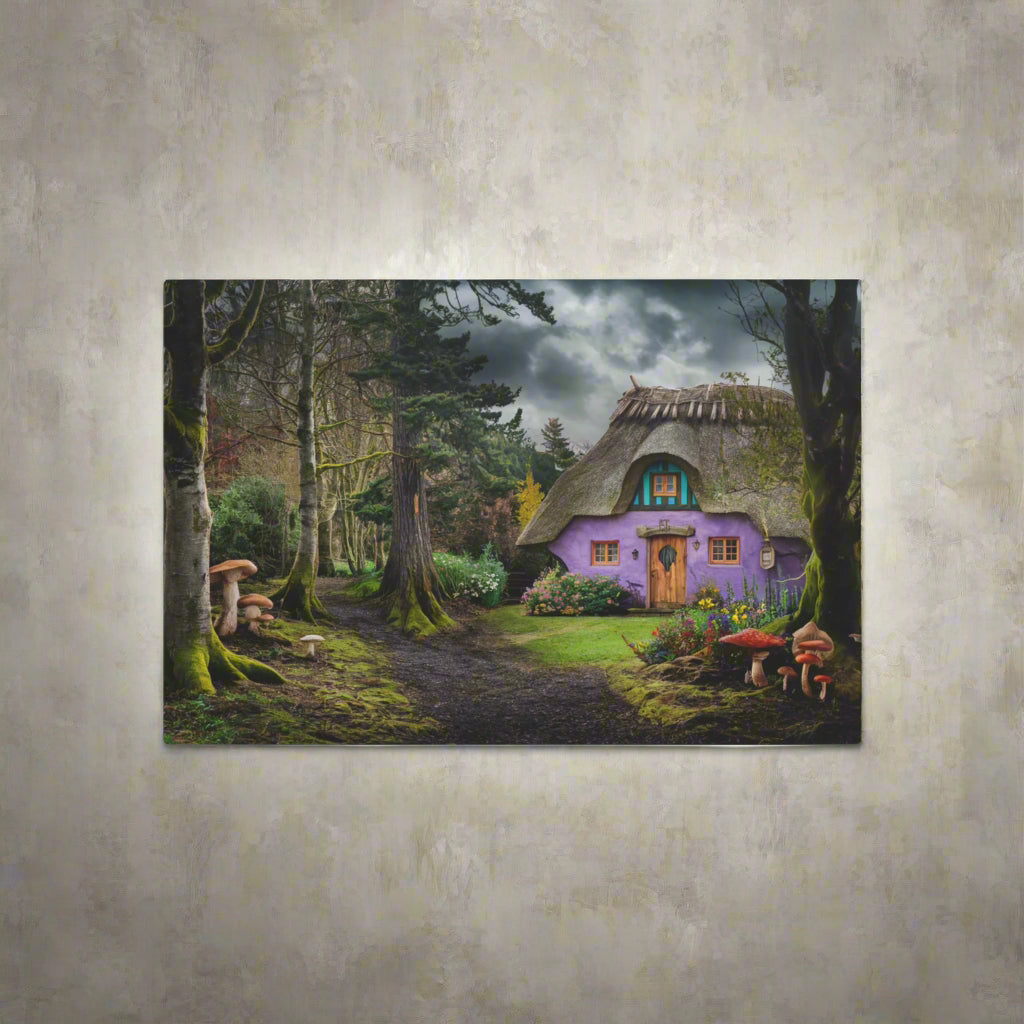 Metal Wall Art - Whimsical Purple Cottage in the Forest