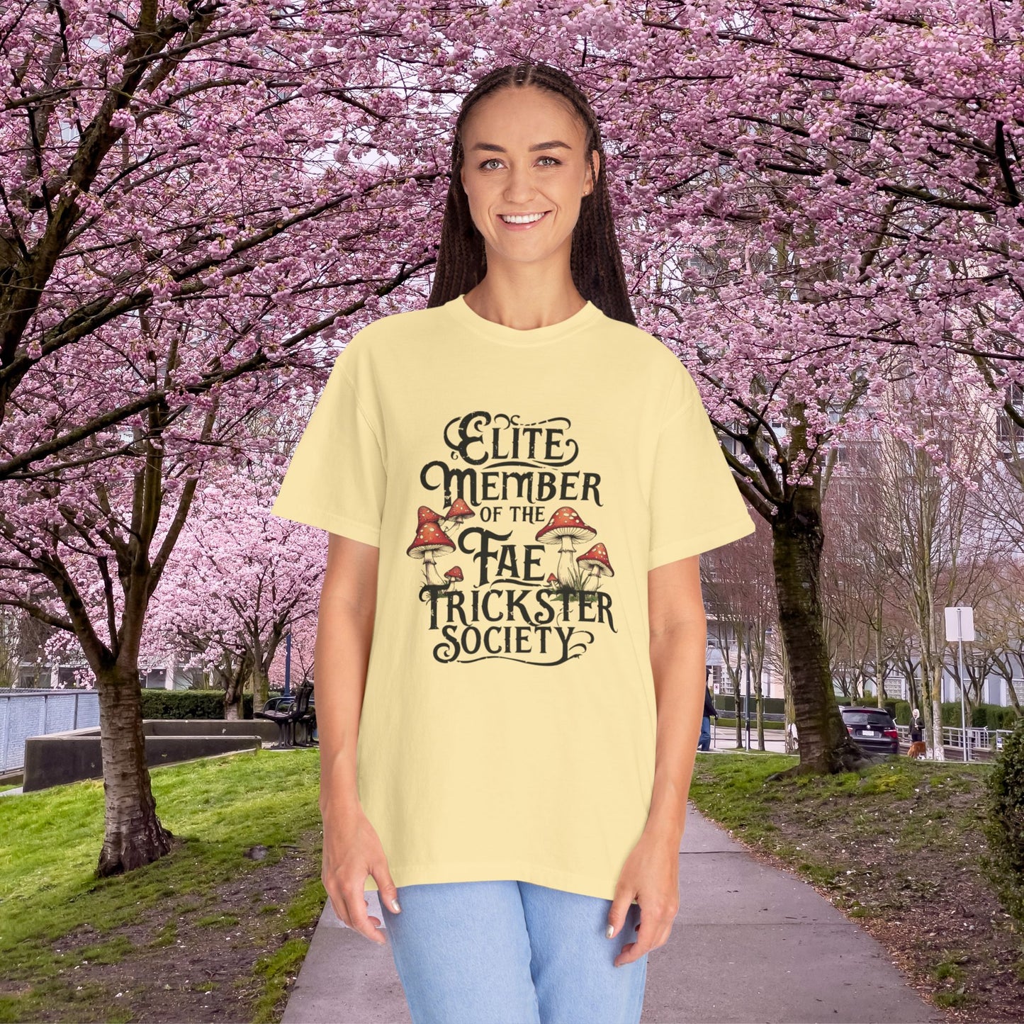 Fae Trickster Society Comfort Colors Tee – Fairycore T-Shirt with Mushrooms, S-4XL