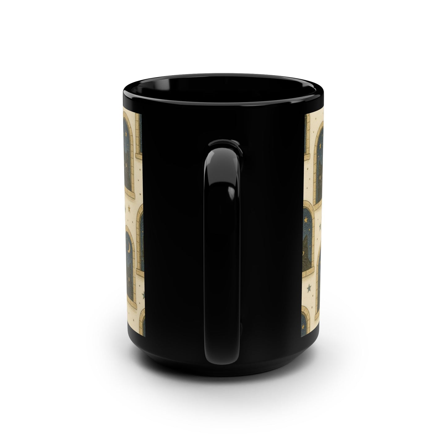 Whimsical Cat-Themed Mug | 15oz Black Ceramic Coffee Cup, Cat Lover Gift, Unique Kitchenware, Cozy Home Decor, Halloween Drinkware