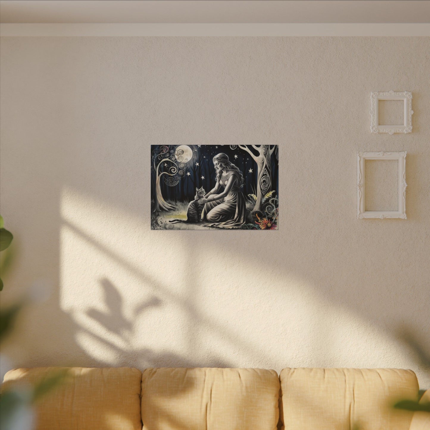 Cat & Moon Forest Canvas – Enchanted Wall Art for Nature Lovers