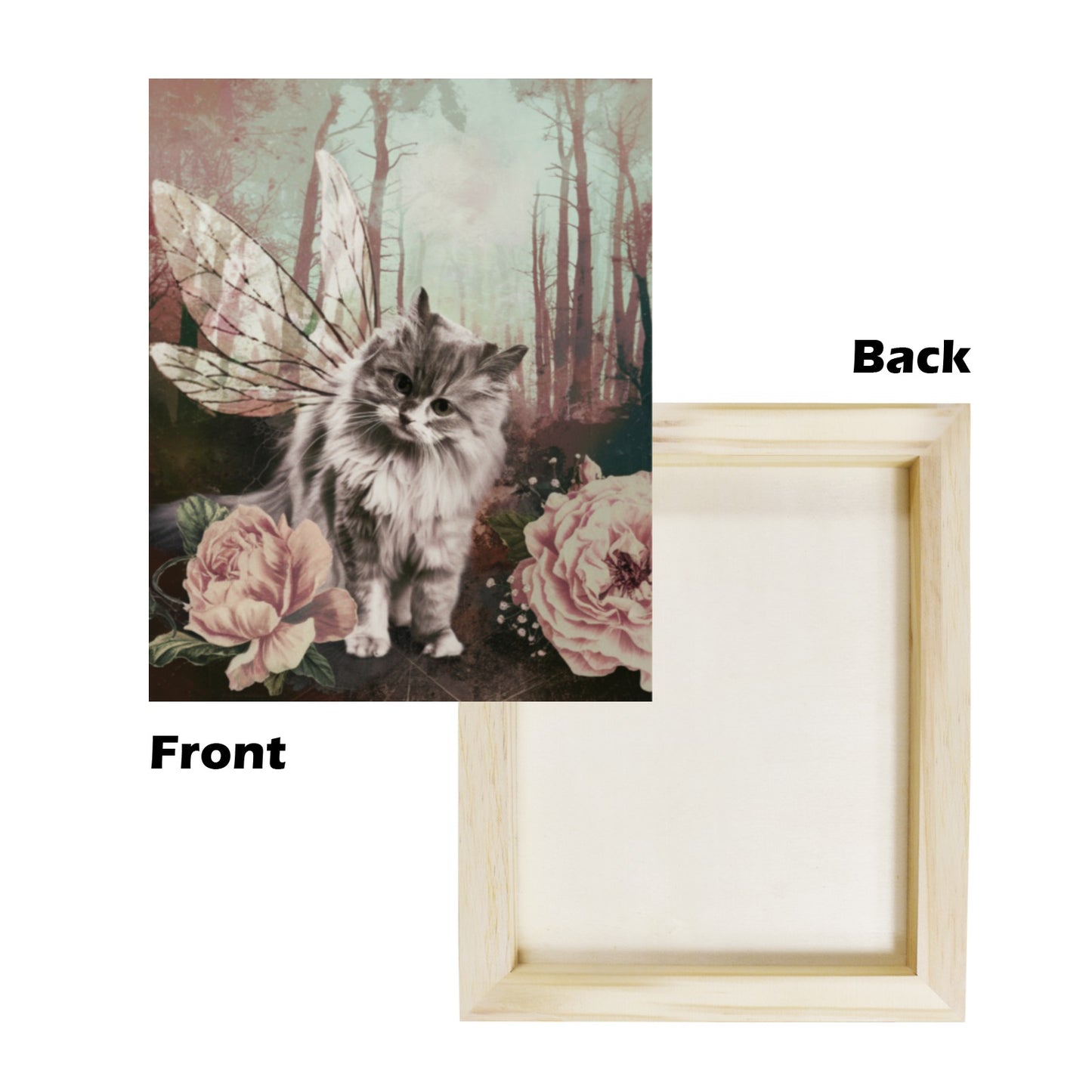 Fairy Cat Wood Panel 8x10 Wall Art | Whimsical Kitten Print
