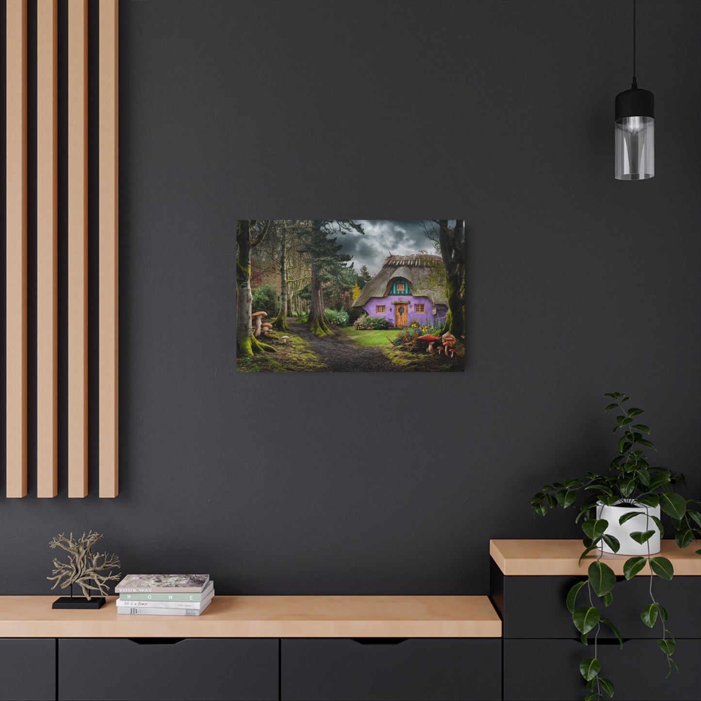 Metal Wall Art - Whimsical Purple Cottage in the Forest