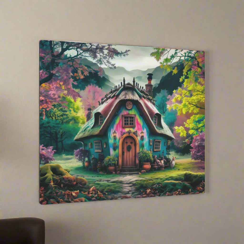 Metal Wall Art - Whimsical Cottage Fantasy Home Decor, Enchanted Forest Scene, Surreal Fairytale Wall Hanging
