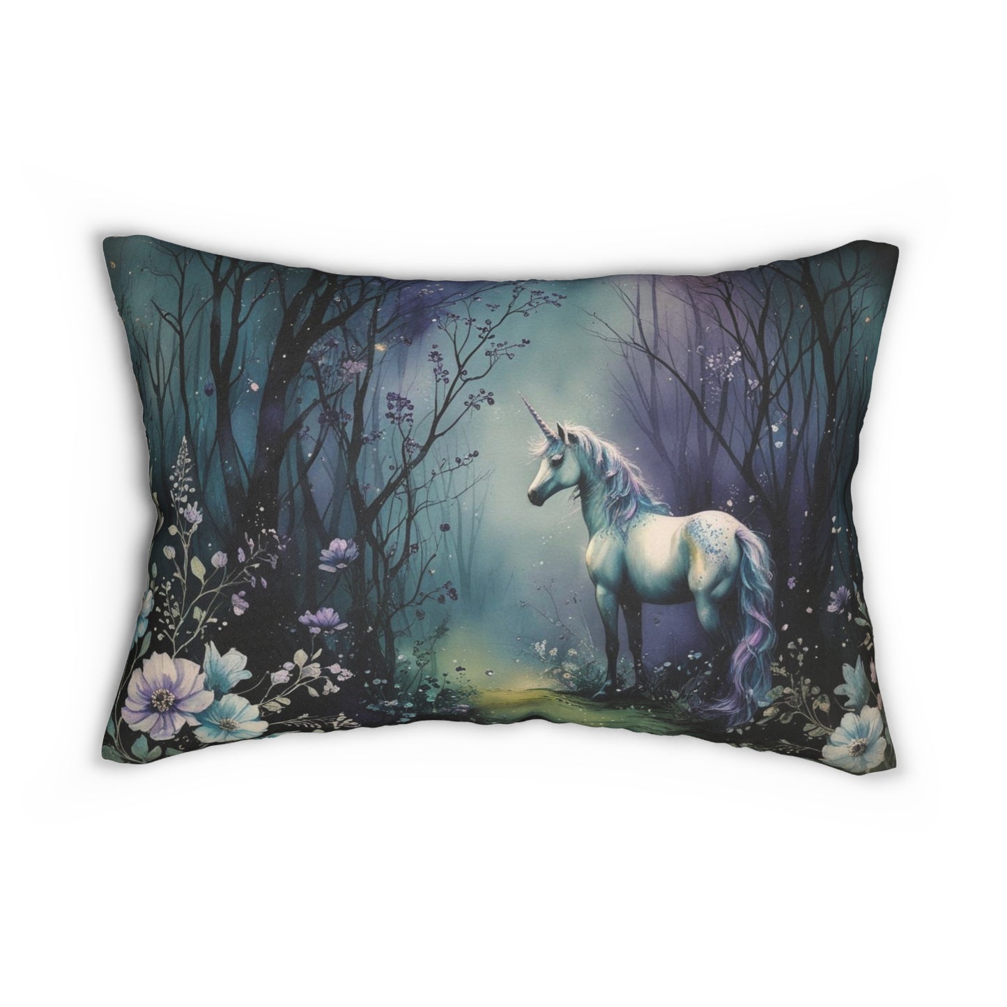 Unicorn Lumbar Pillow, Enchanted Forest Cushion, Mystical Fantasy Home Decor, 20x14 Throw Pillow