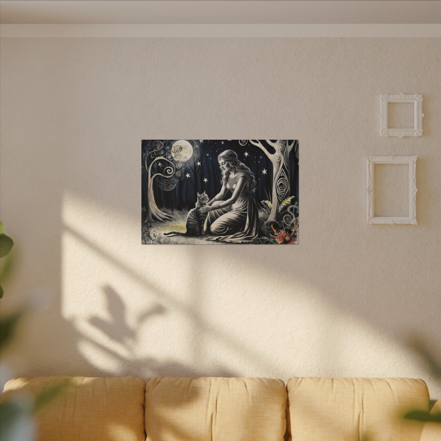 Cat & Moon Forest Canvas – Enchanted Wall Art for Nature Lovers