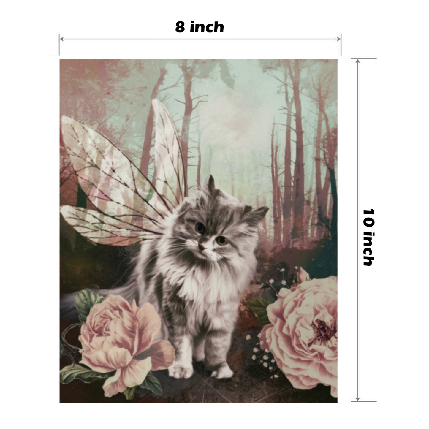 Fairy Cat Wood Panel 8x10 Wall Art | Whimsical Kitten Print