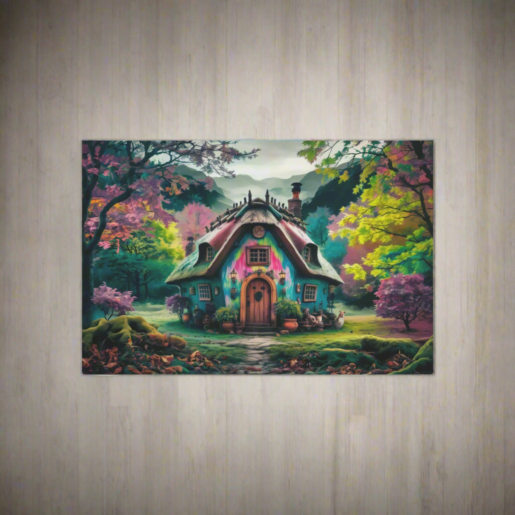 Metal Wall Art - Whimsical Cottage Fantasy Home Decor, Enchanted Forest Scene, Surreal Fairytale Wall Hanging