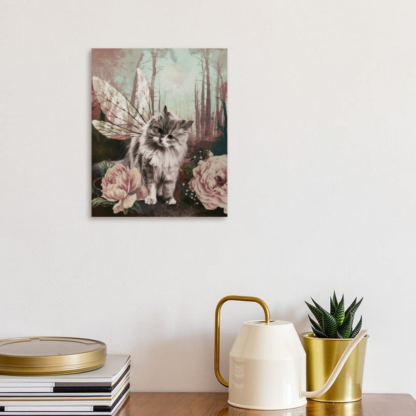 Fairy Cat Wood Panel 8x10 Wall Art | Whimsical Kitten Print