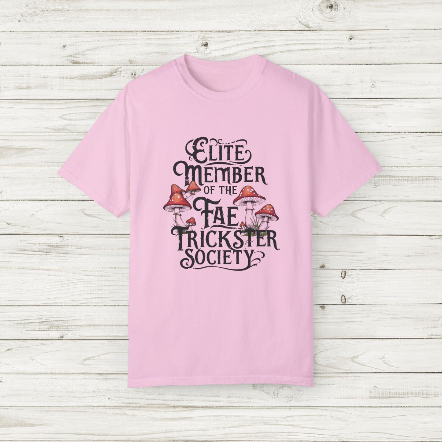 Fae Trickster Society Comfort Colors Tee – Fairycore T-Shirt with Mushrooms, S-4XL