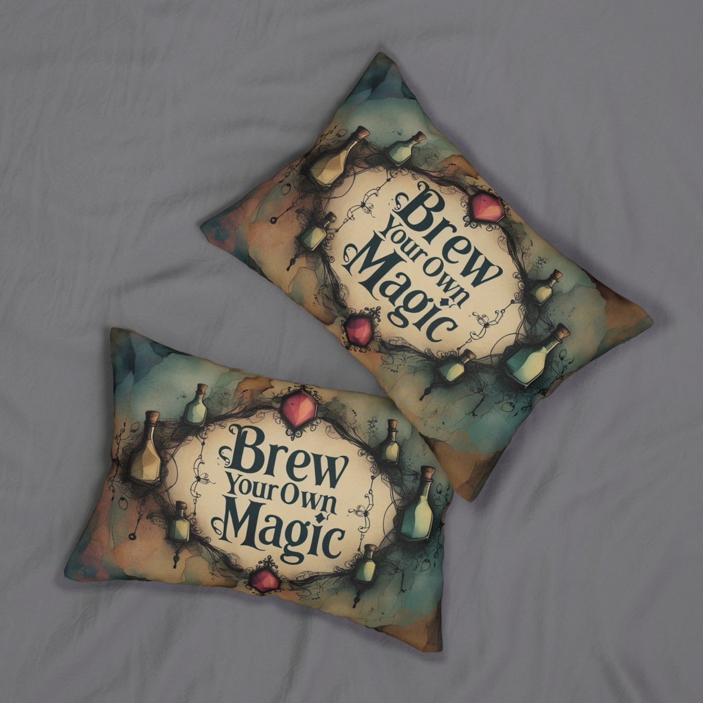 Brew Your Own Magic Lumbar Pillow, Gothic Apothecary Cushion, Dark Fairytale Quote Home Decor, 20x14 Throw Pillow