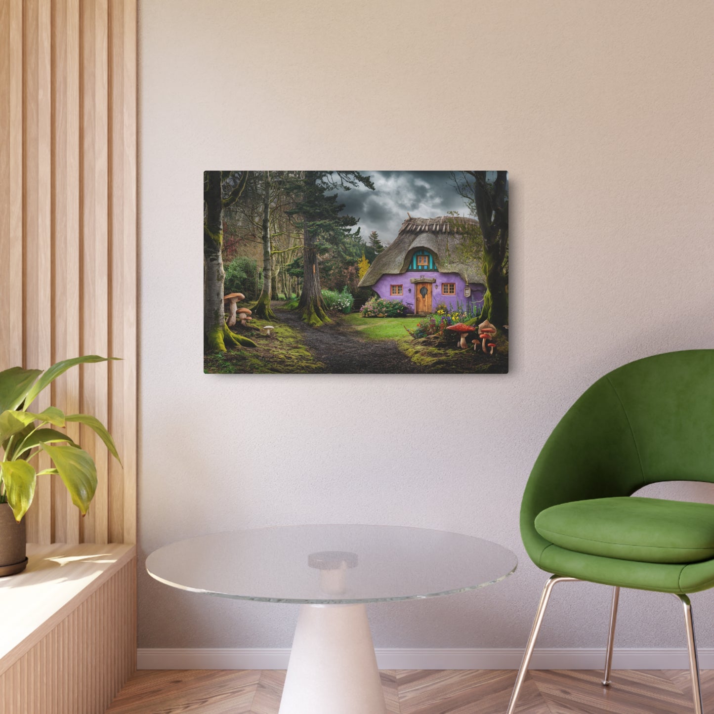Metal Wall Art - Whimsical Purple Cottage in the Forest