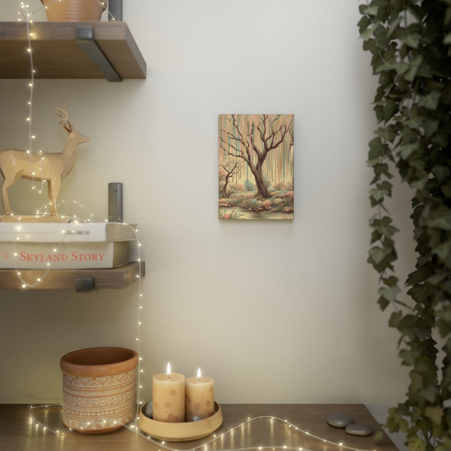 Canvas Sticky Tile - Magical Pastel Weeping Willow, Lightweight Wall Art