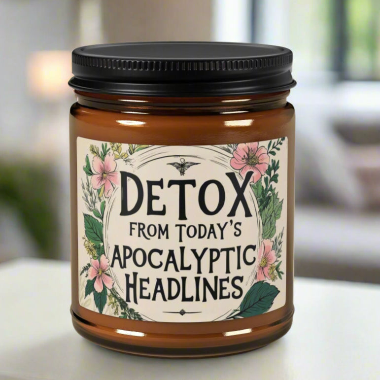 Scented Soy Candle in Amber Jar - Detox from Today’s Apocalyptic Headlines, Multiple Sizes & Scents