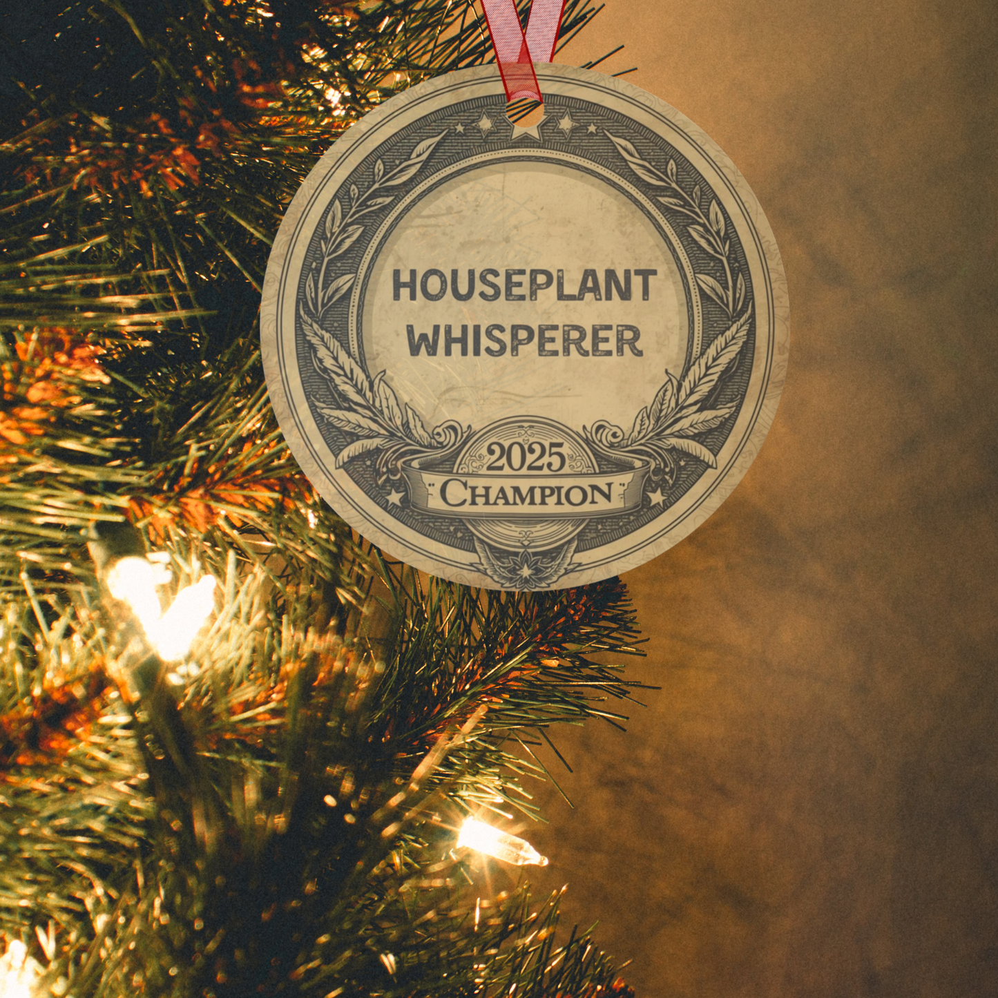 Houseplant Enthusiast Award: Funny Badge Vintage-Style Metal Christmas Ornament, Gift for Plant Whisperer