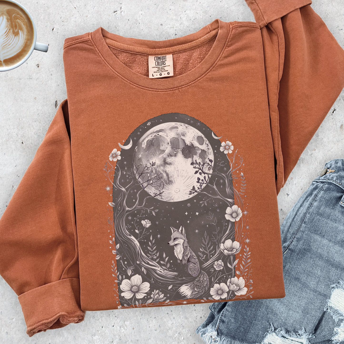 Moonwatcher Fox Sweatshirt | Comfort Colors Crewneck | Mystical Forest Animal