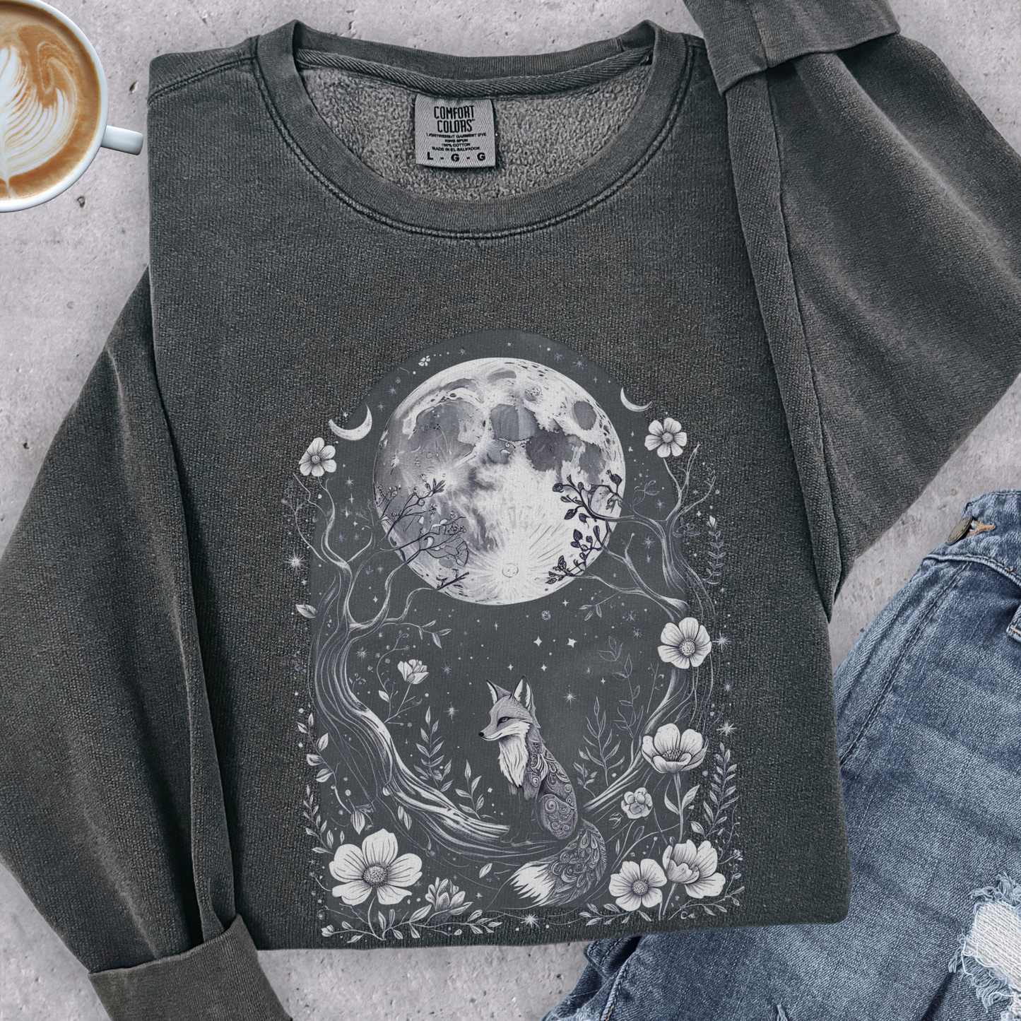 Moonwatcher Fox Sweatshirt | Comfort Colors Crewneck | Mystical Forest Animal