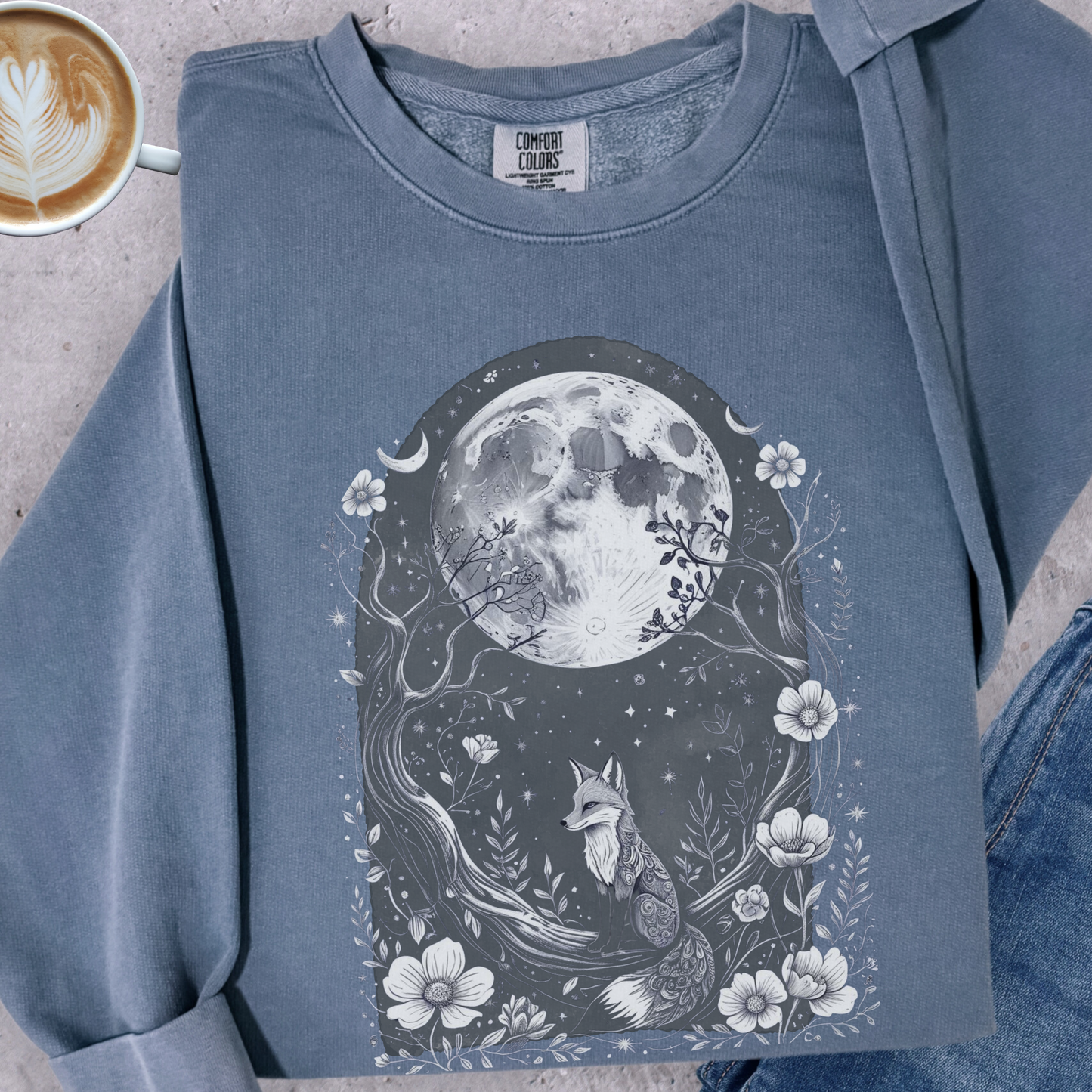 Moonwatcher Fox Sweatshirt | Comfort Colors Crewneck | Mystical Forest Animal