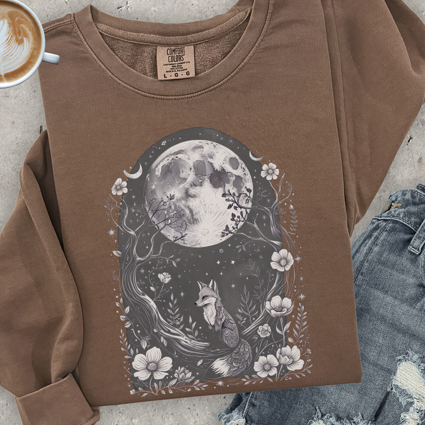 Moonwatcher Fox Sweatshirt | Comfort Colors Crewneck | Mystical Forest Animal