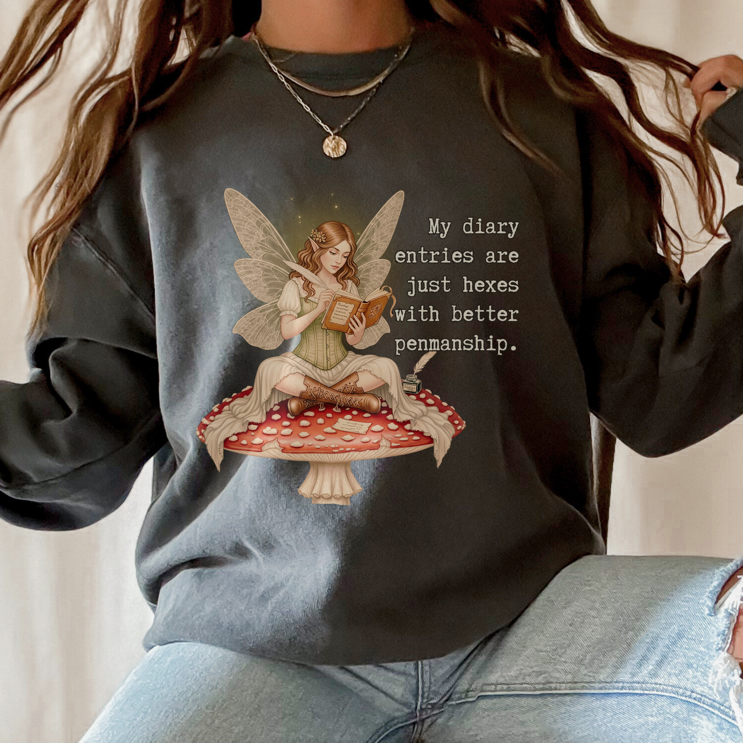 Hexes with Better Penmanship Fairy Sweatshirt | Comfort Colors Garment Dyed Lightweight Crewneck