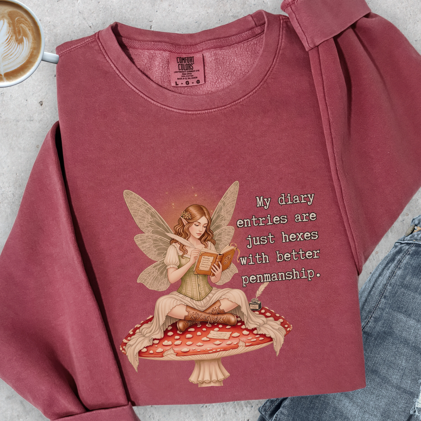 Hexes with Better Penmanship Fairy Sweatshirt | Comfort Colors Garment Dyed Lightweight Crewneck