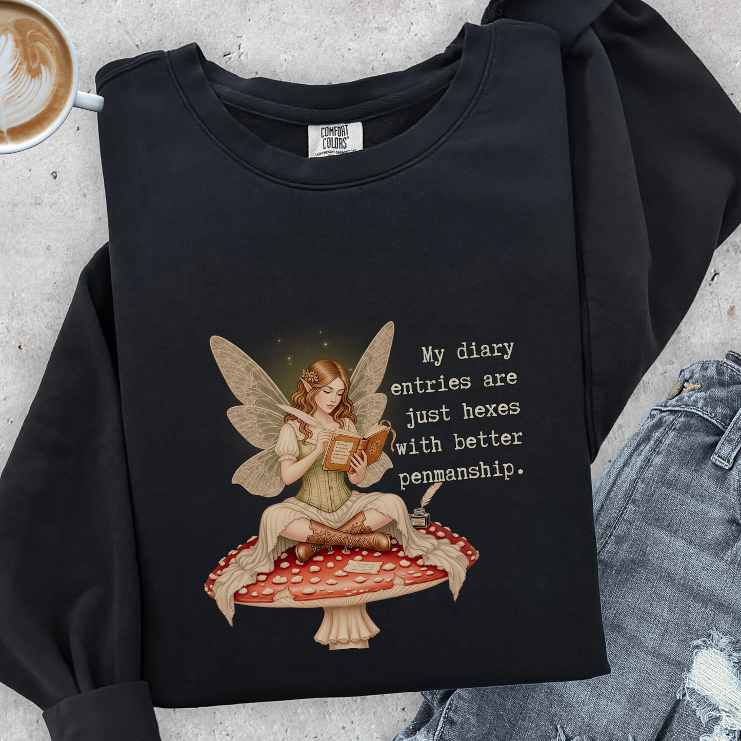 Hexes with Better Penmanship Fairy Sweatshirt | Comfort Colors Garment Dyed Lightweight Crewneck