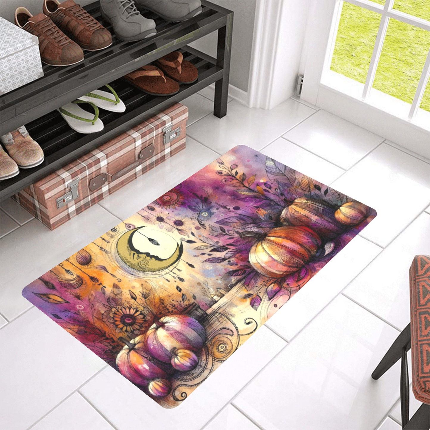 Dreamy Autumn Pumpkin Moon Doormat | Boho Fall Welcome Mat