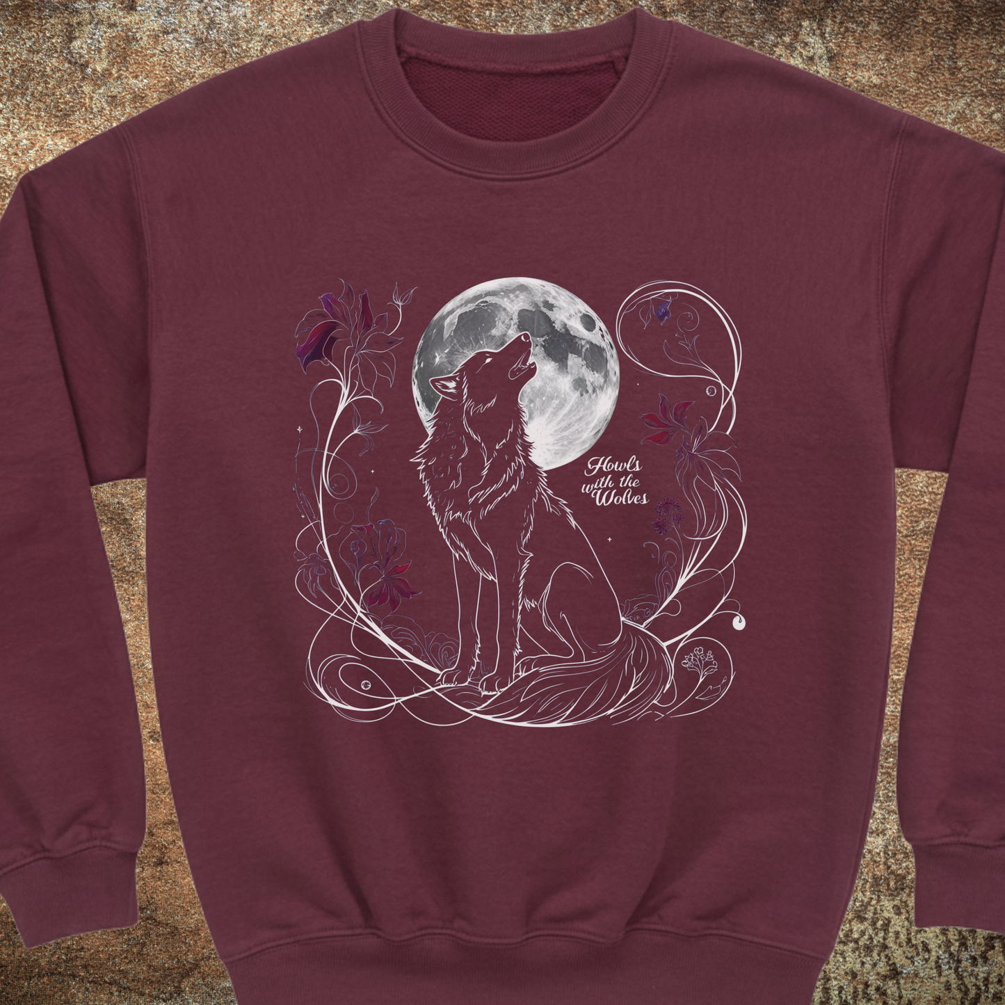 Howls with the Wolves Sweatshirt | Moon Wolf Crewneck | Mystical Dark Forest Pullover