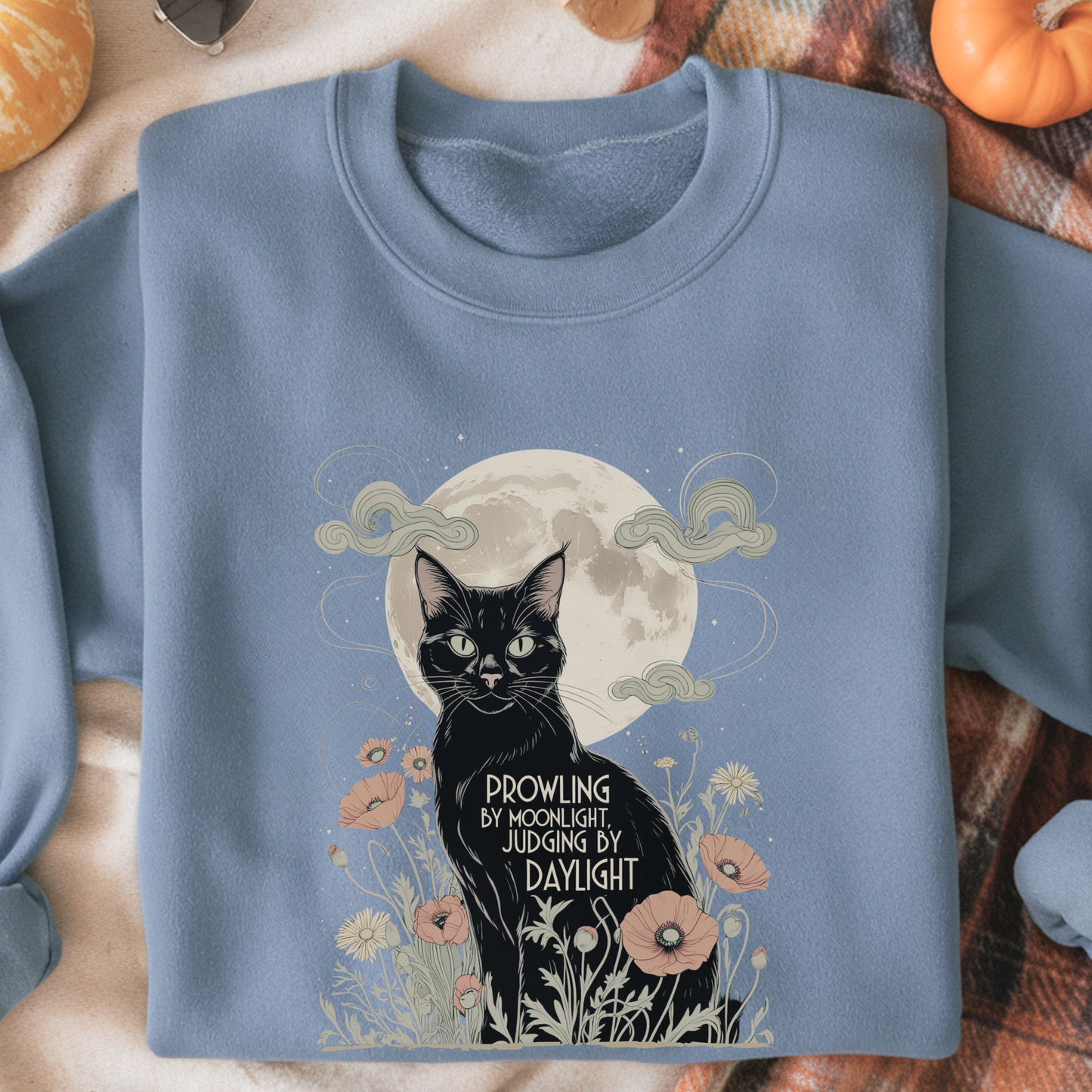 Prowling by Moonlight Judging by Daylight Sweatshirt | Black Cat Pullover | Mystical Moonlit Crewneck